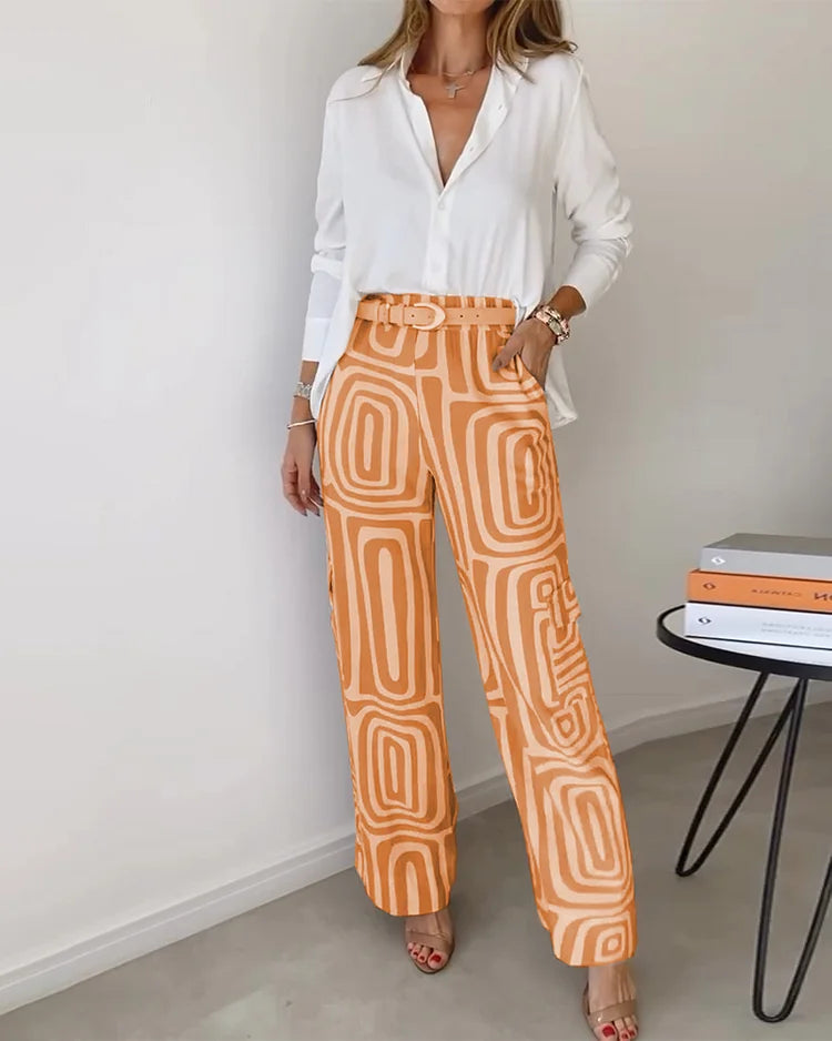 Gemusterte Weitbein-Hose – Moderner Chic mit Mühelosem Komfort