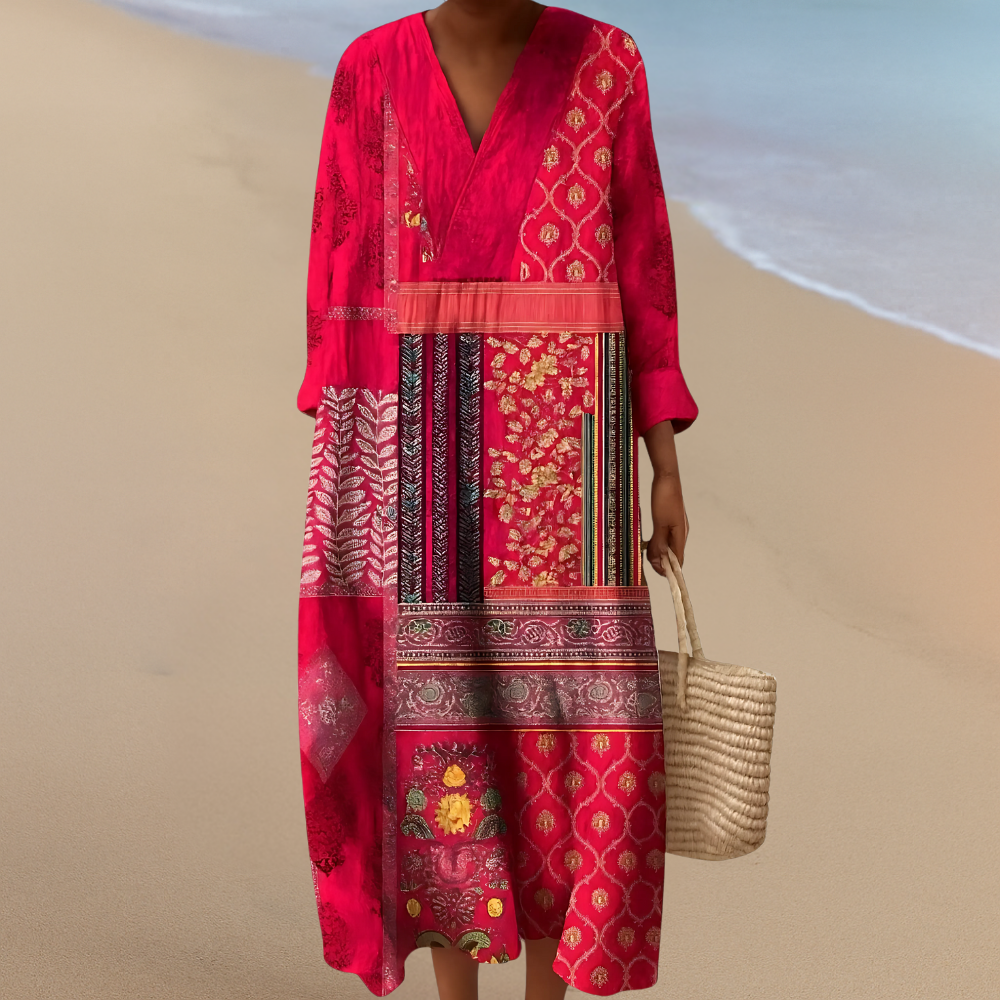 Patchwork-Boho-Maxikleid – Lebendiger Charme mit Freiheitsliebender Eleganz