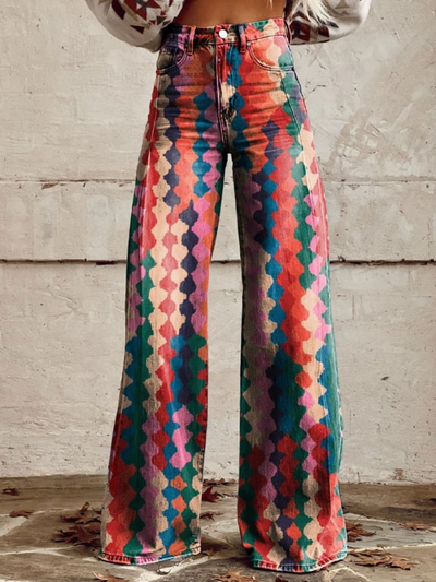 Regenbogen-Mosaik-Hose mit weitem Bein – Entfesseln Sie Ihr inneres Selbstbewusstsein