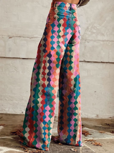 Regenbogen-Mosaik-Hose mit weitem Bein – Entfesseln Sie Ihr inneres Selbstbewusstsein