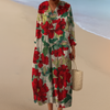 Karmesinrotes Blüten-Maxikleid – Ausdrucksstarke Blumen in Rot und Grün