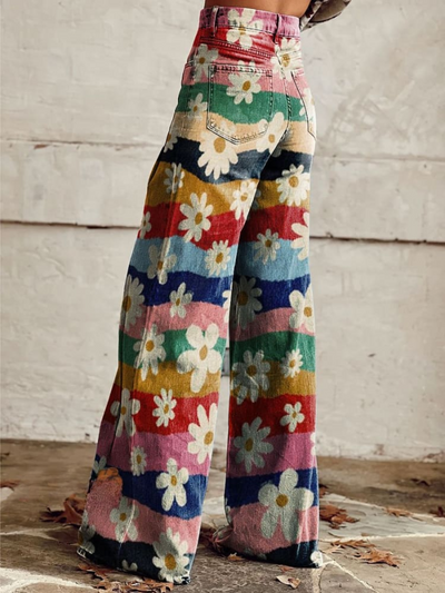 Regenbogen-Gänseblümchen Hose mit weitem Bein – Zeigen Sie Ihr selbstbewusstes Auftreten