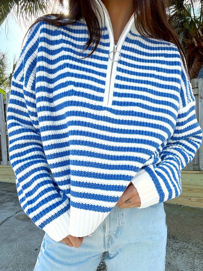 Gestreifter Reißverschluss-Pullover – Frische Ausstrahlung mit entspannter Selbstsicherheit