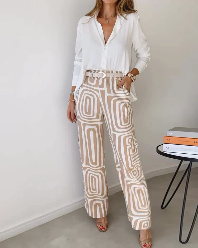 Gemusterte Weitbein-Hose – Moderner Chic mit Mühelosem Komfort