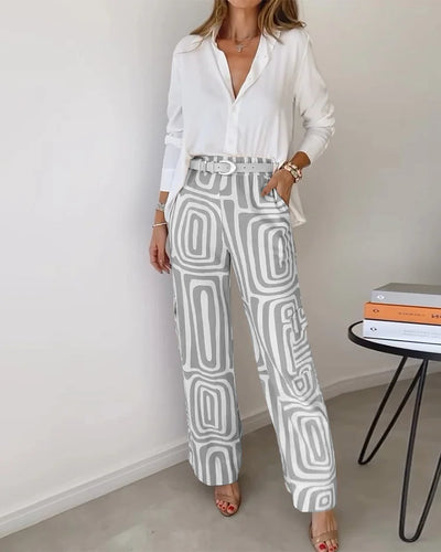 Gemusterte Weitbein-Hose – Moderner Chic mit Mühelosem Komfort