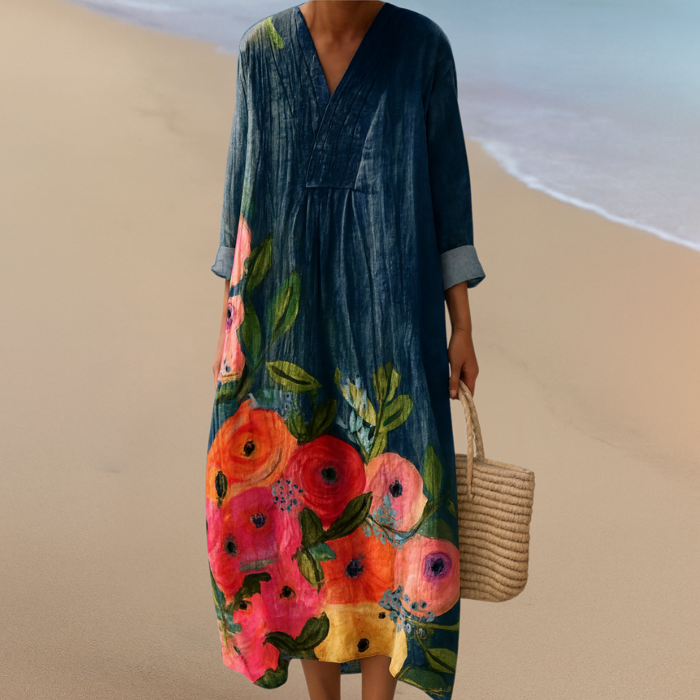 Maxikleid mit Blumenprint – Künstlerische Eleganz mit Entspannter Leichtigkeit