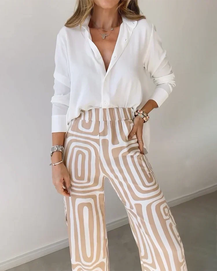 Gemusterte Weitbein-Hose – Moderner Chic mit Mühelosem Komfort