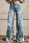 Vintage-Blumenmuster-Hose mit weitem Bein – Genießen Sie mühelose Eleganz