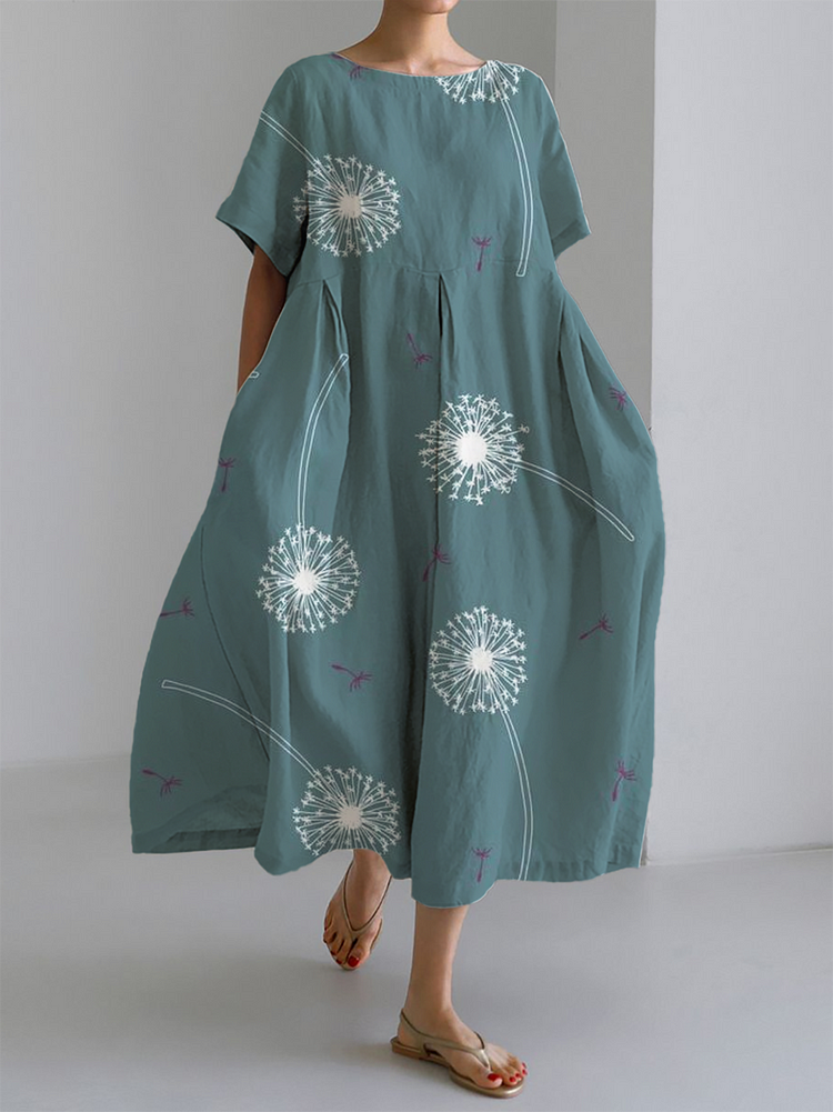 Maxikleid mit Löwenzahn-Print – Verspielter Charme mit Entspannter Eleganz