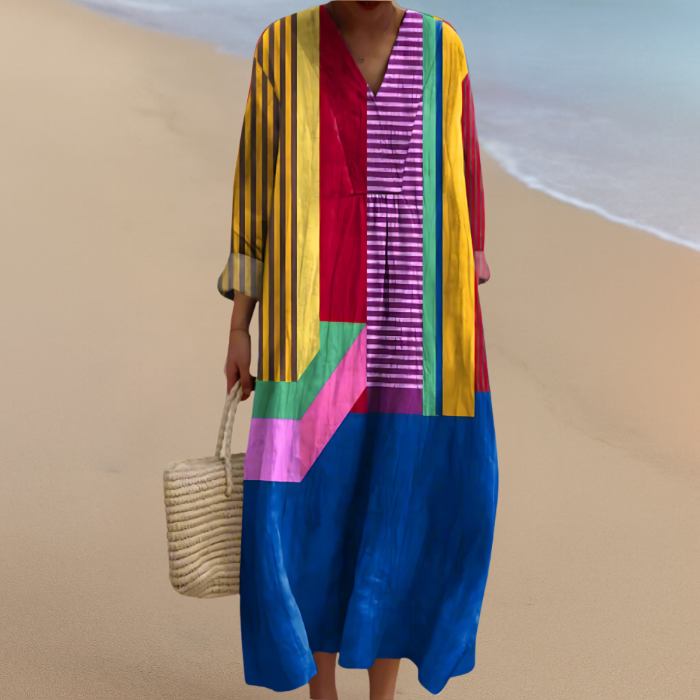 Colorblock-Maxikleid – Lebendige Energie mit Künstlerischem Flair