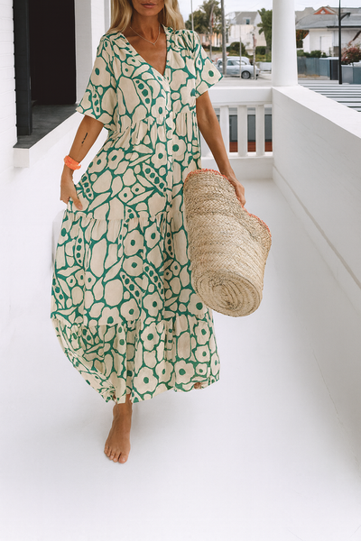 Maxikleid mit Botanischem Print – Frische Eleganz für Sonnige Spaziergänge