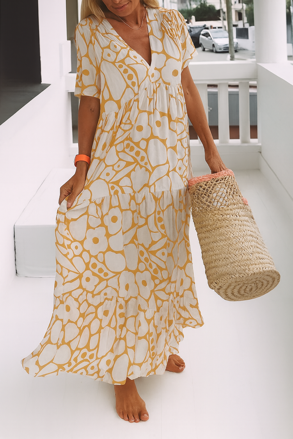 Maxikleid mit Botanischem Print – Frische Eleganz für Sonnige Spaziergänge