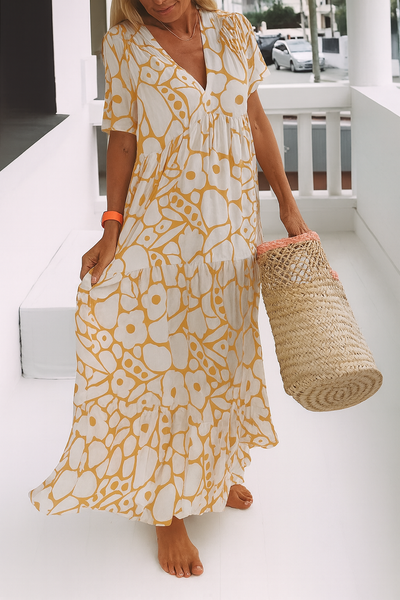 Maxikleid mit Botanischem Print – Frische Eleganz für Sonnige Spaziergänge