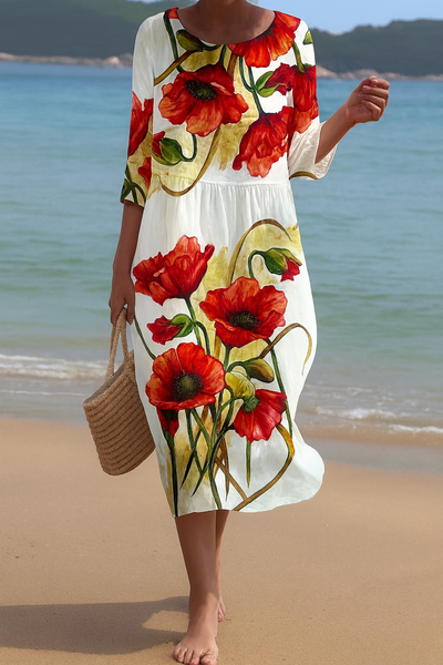 Ocean Print Midi-Kleid – Luftige Eleganz für Tage an der Küste