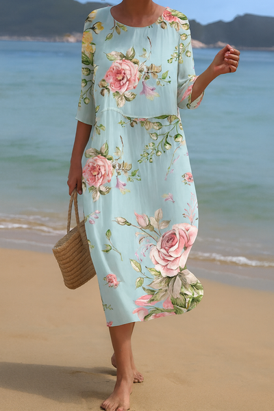 Ocean Print Midi-Kleid – Luftige Eleganz für Tage an der Küste