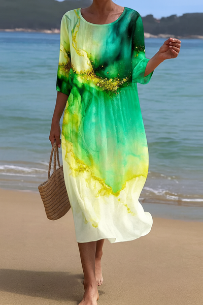 Ocean Print Midi-Kleid – Luftige Eleganz für Tage an der Küste