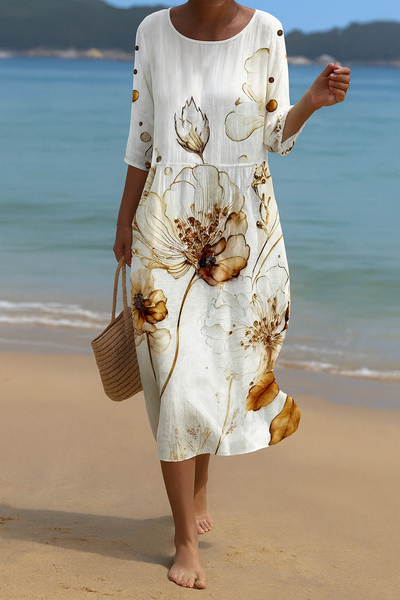 Ocean Print Midi-Kleid – Luftige Eleganz für Tage an der Küste