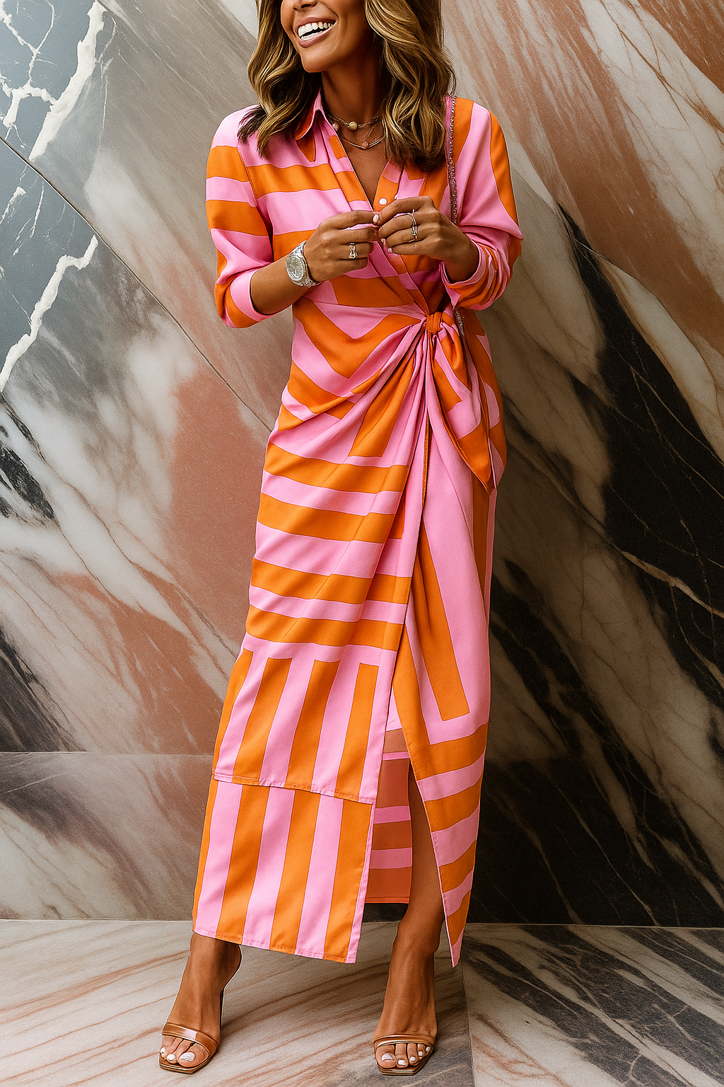 Gestreiftes Wickel-Maxikleid – Auffälliger Stil mit mühelosem Glamour