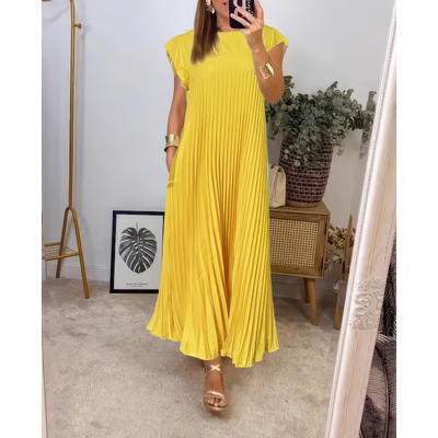 Plissiertes Maxikleid – Fließende Eleganz mit mühelosem Charme
