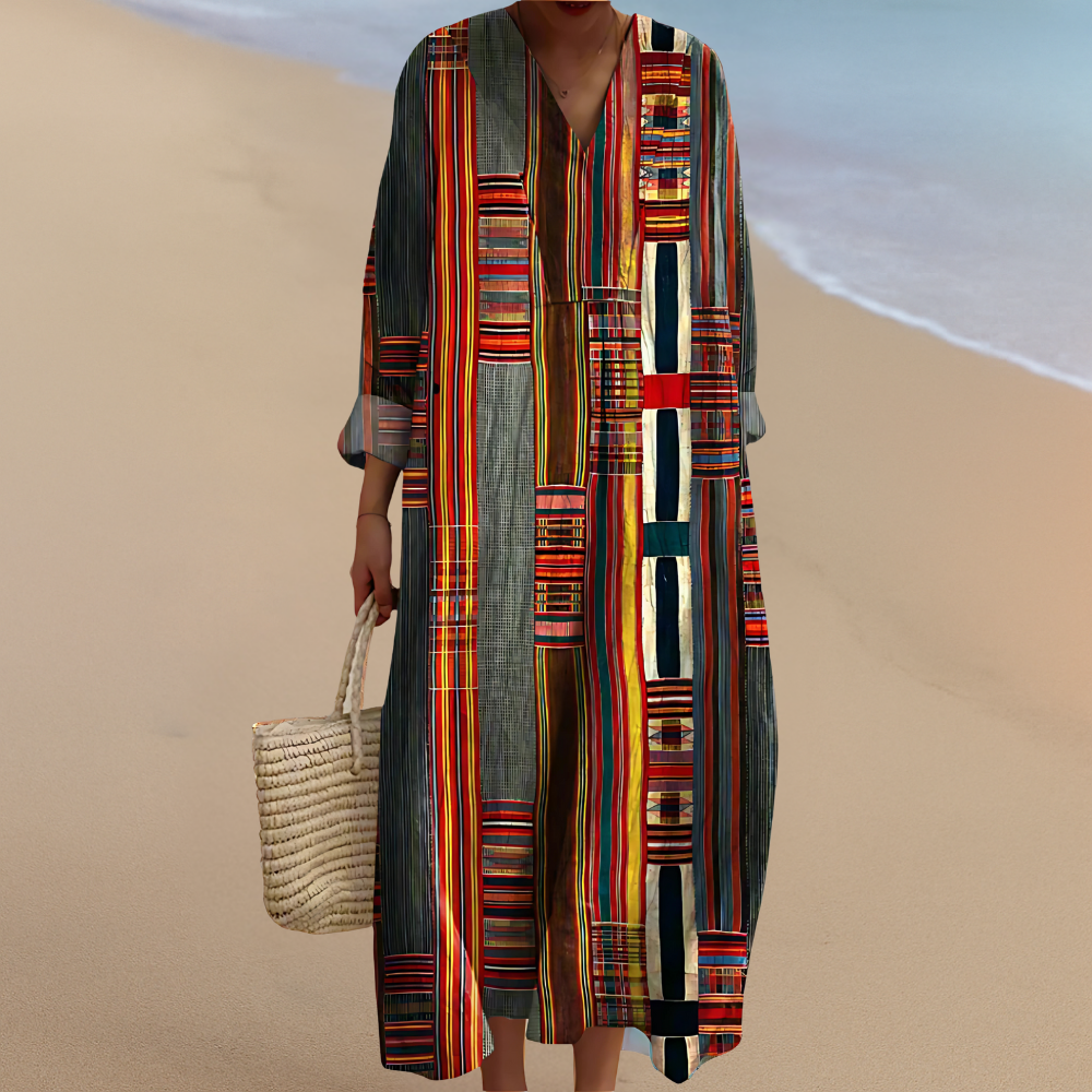 Gestreiftes Patchwork-Maxikleid – Lebendiger Stil mit Bohemienhaftem Geist