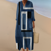 Geometrisches Blaues Maxikleid – Kühne Formen in Bewegung