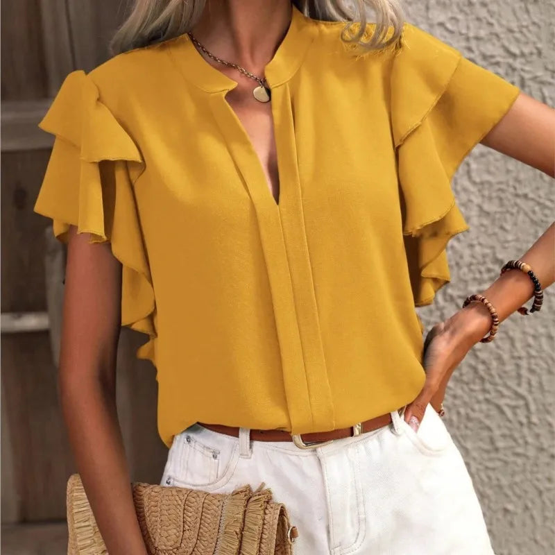 Rüschenärmel-Bluse – Weibliche Eleganz mit Mühelosem Charme
