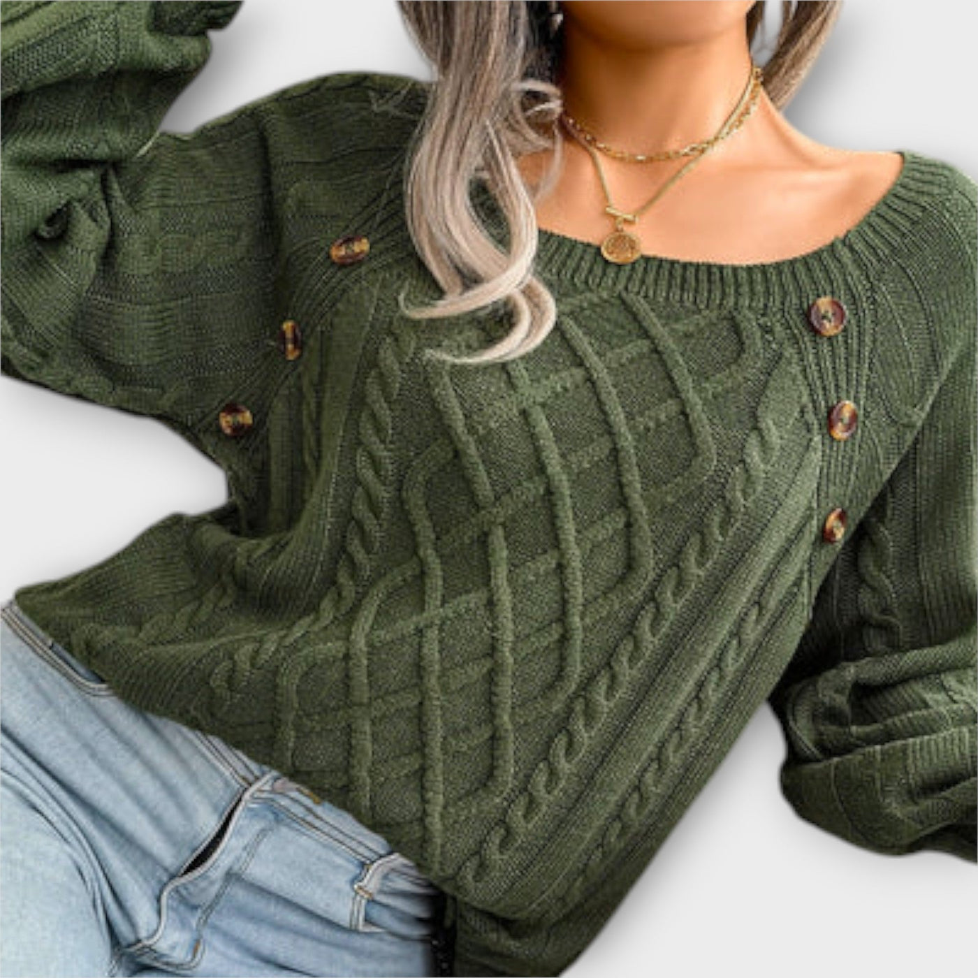 Eleganter Zopfmuster-Pullover – Mit Knopfdetails