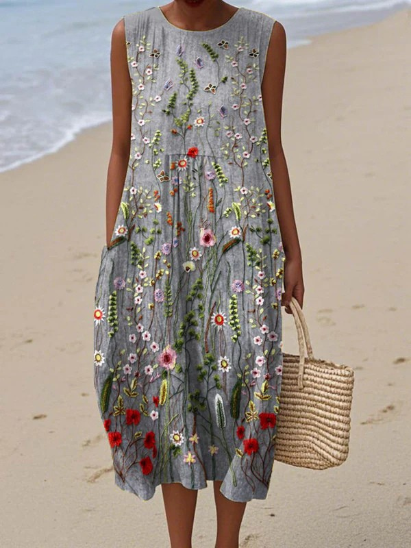 Wildblumenwiese Midi-Kleid – Der Charme der Natur mit mühelosem Komfort