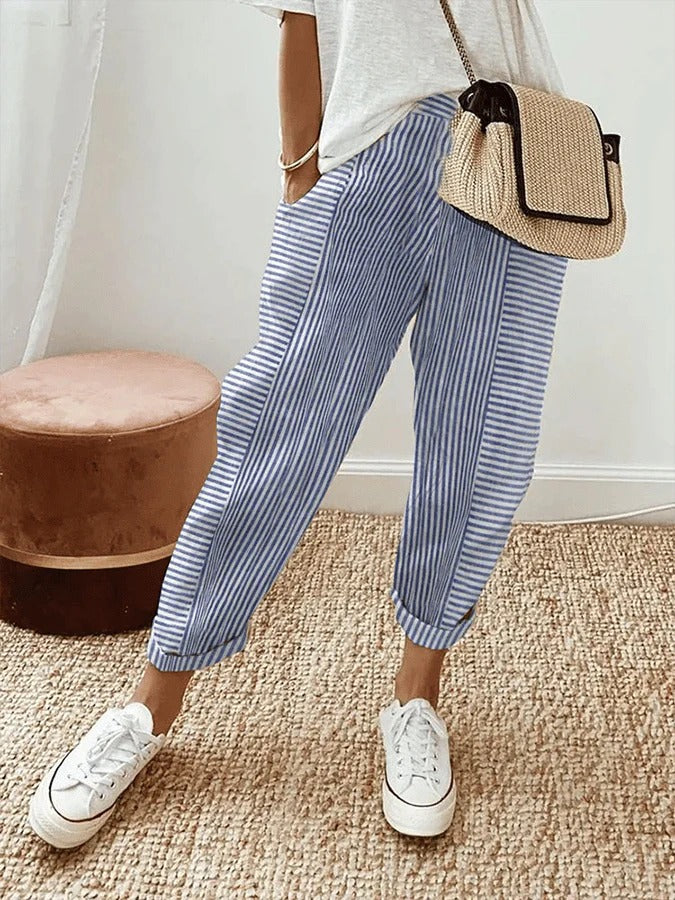 Gestreifte Freizeithose – Müheloser Komfort mit Entspanntem Stil