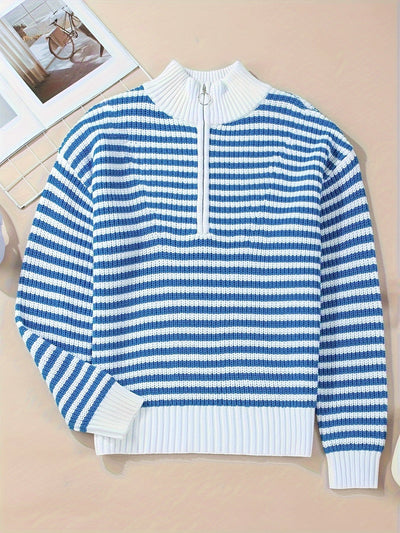 Gestreifter Reißverschluss-Pullover – Frische Ausstrahlung mit entspannter Selbstsicherheit