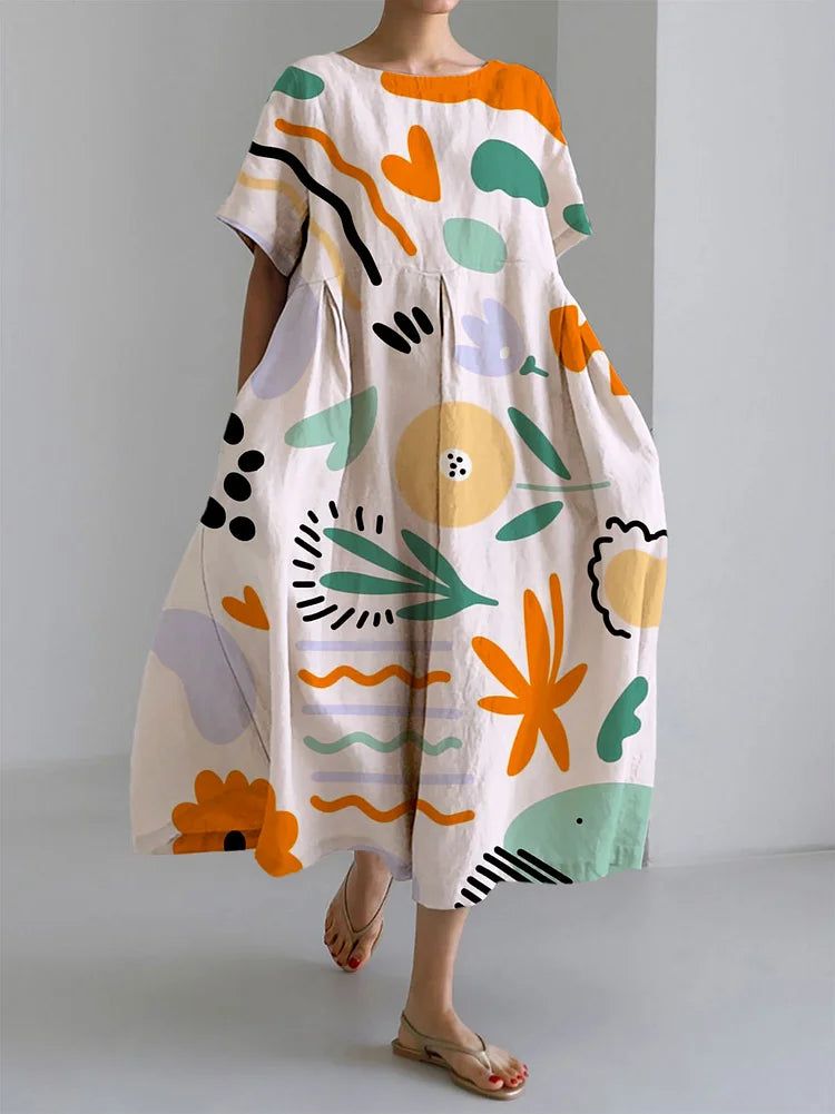 Maxikleid mit Abstraktem Print – Künstlerischer Flair mit Entspanntem Komfort