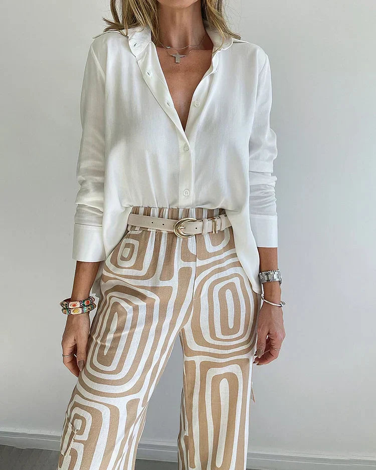 Gemusterte Weitbein-Hose – Moderner Chic mit Mühelosem Komfort