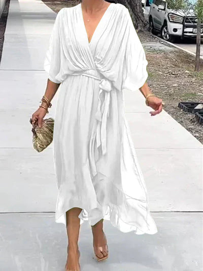 Maxikleid mit V-Ausschnitt und Gürtel – mühelose Eleganz für jeden Anlass