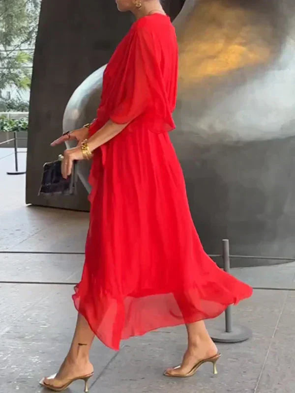 Maxikleid mit V-Ausschnitt und Gürtel – mühelose Eleganz für jeden Anlass