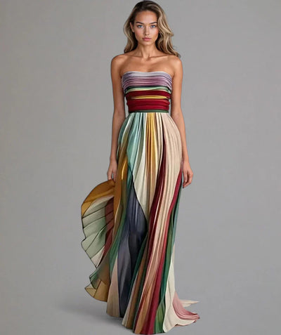 Gestreiftes Maxikleid mit Falten – Lebendige Eleganz für unvergessliche Momente